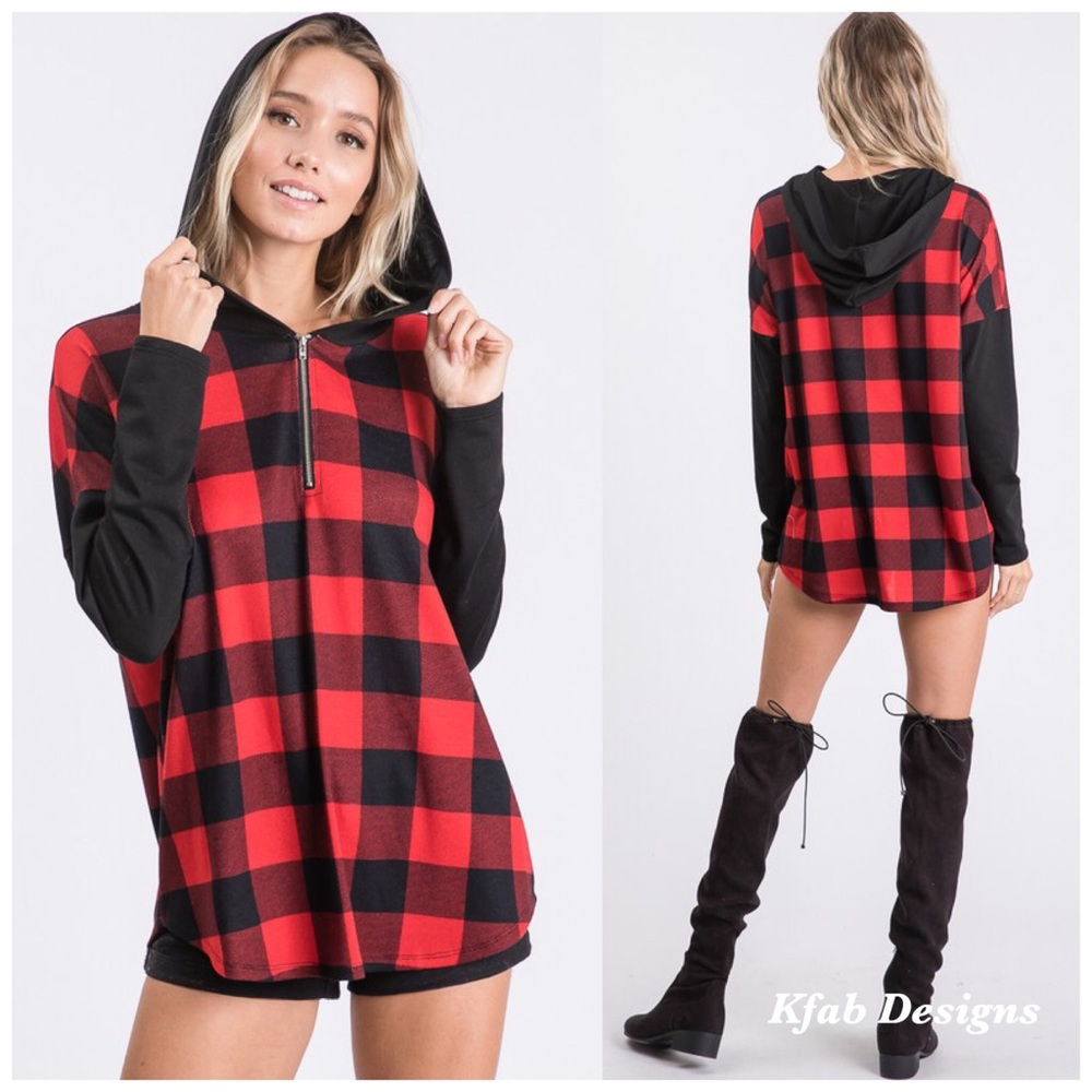 ❤️LAST 1! Check Zip Up Hoodie w/Contrast Sleeves! - Picture 9 of 13